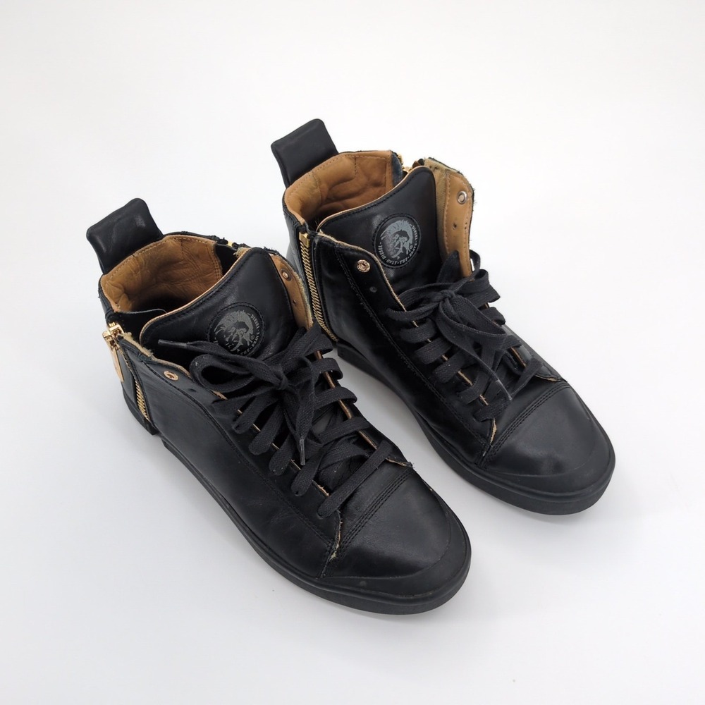 Diesel S-Nentish Black Leather High Top Men's Sneakers Size 9.5